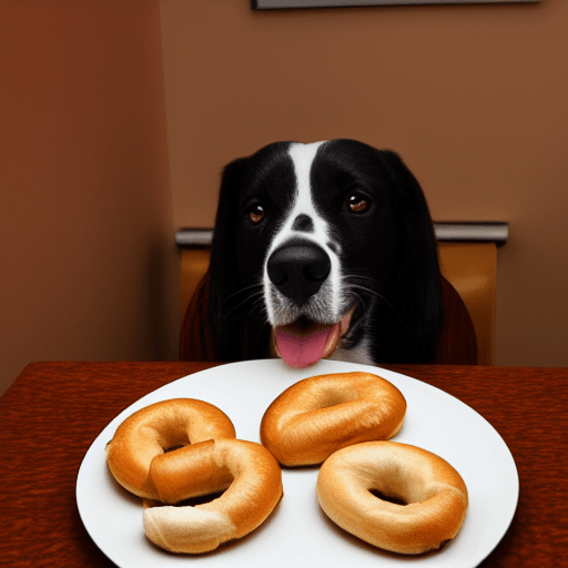 drawing of a dog staring at a plate of bagels