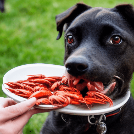 photorealistic picture of dog eating crawfish